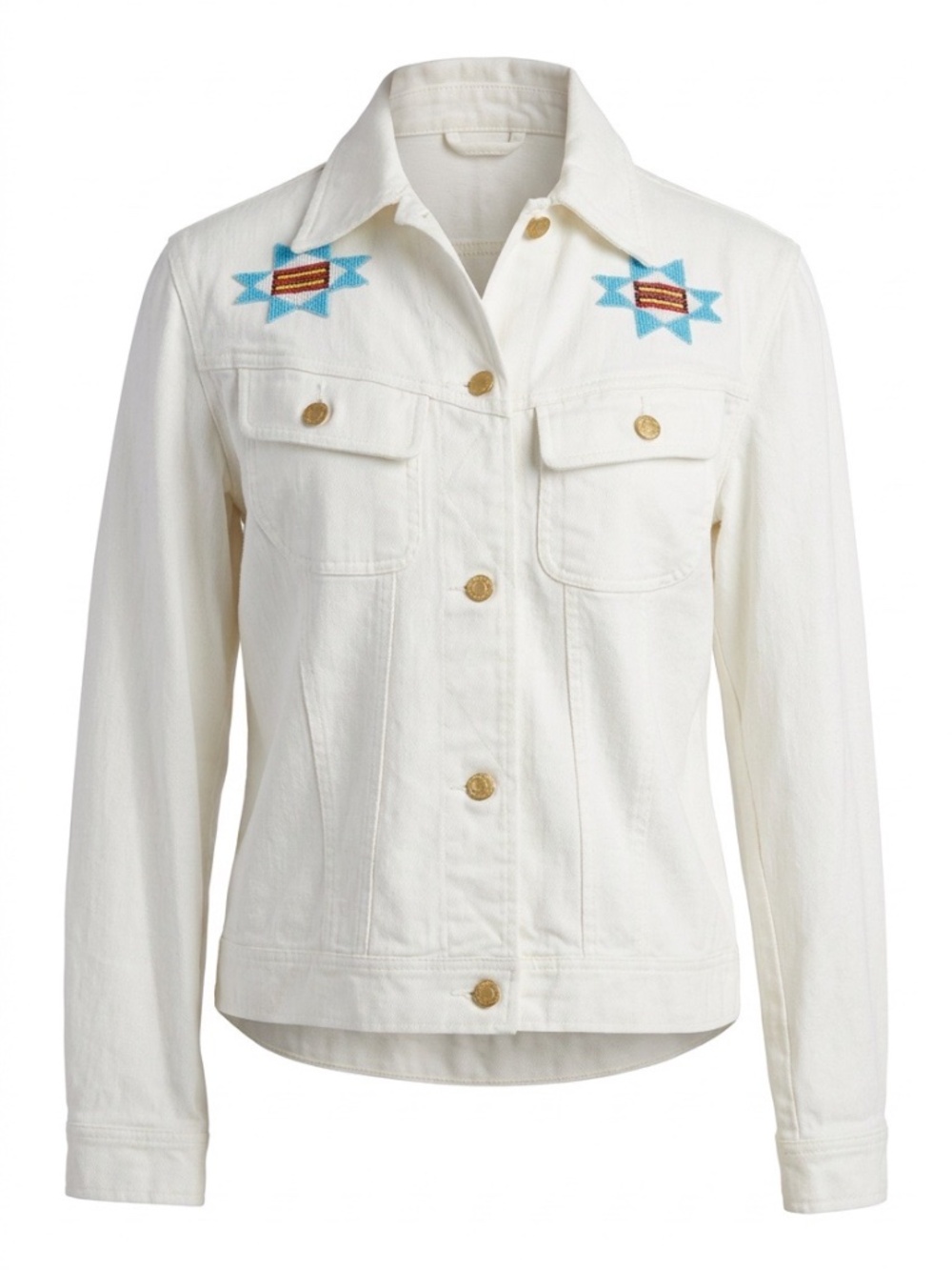 Ralph Lauren White Art Southwest Indian Beaded Western Jean Jacket - size XS